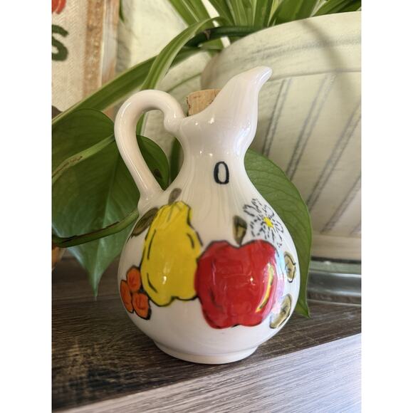 Vintage Handled Oil Cruet Bottle, ‘Masako’ Hand Painted Apple and Pear, Japan - Picture 2 of 7